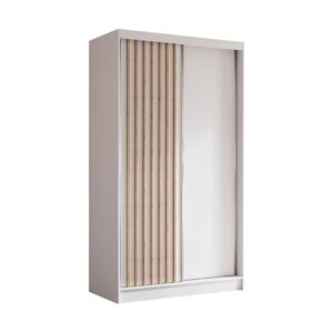 Wohnli Möbelsuche - KLEIDERSCHRANK mit furnierten Schiebetüren und Aluminium-Leisten - LABELO - 120 cm Weiß+Weiß+Artisan