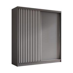 Wohnli Möbelsuche - KLEIDERSCHRANK mit furnierten Schiebetüren und Aluminium-Leisten - LABELO - 200 cm Grau+Grau+Weiß