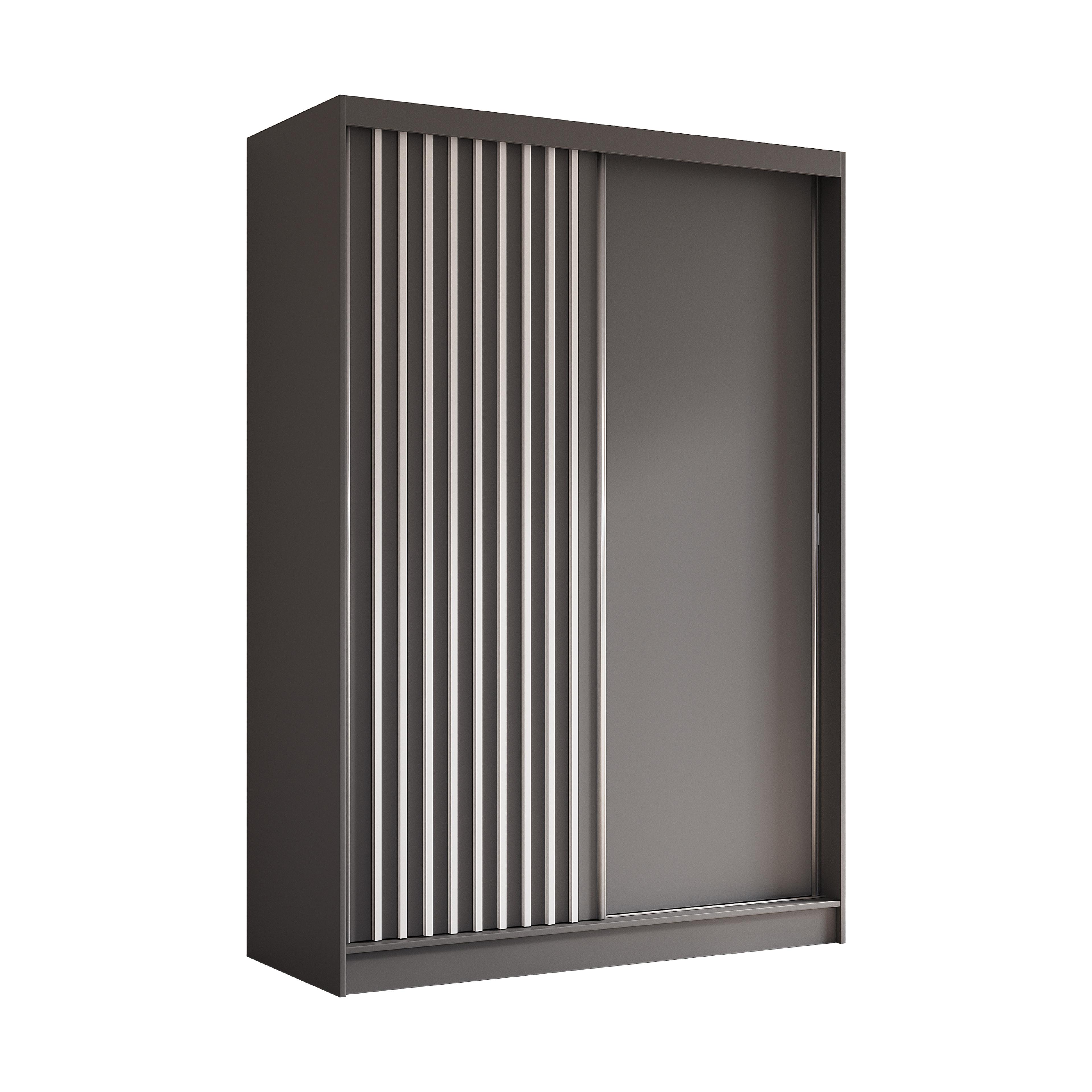 wohnli-moebel-suche-800000607313 Wohnli Möbelsuche - KLEIDERSCHRANK mit furnierten Schiebetüren und Aluminium-Leisten - LABELO - 150 cm Grau+Grau+Weiß