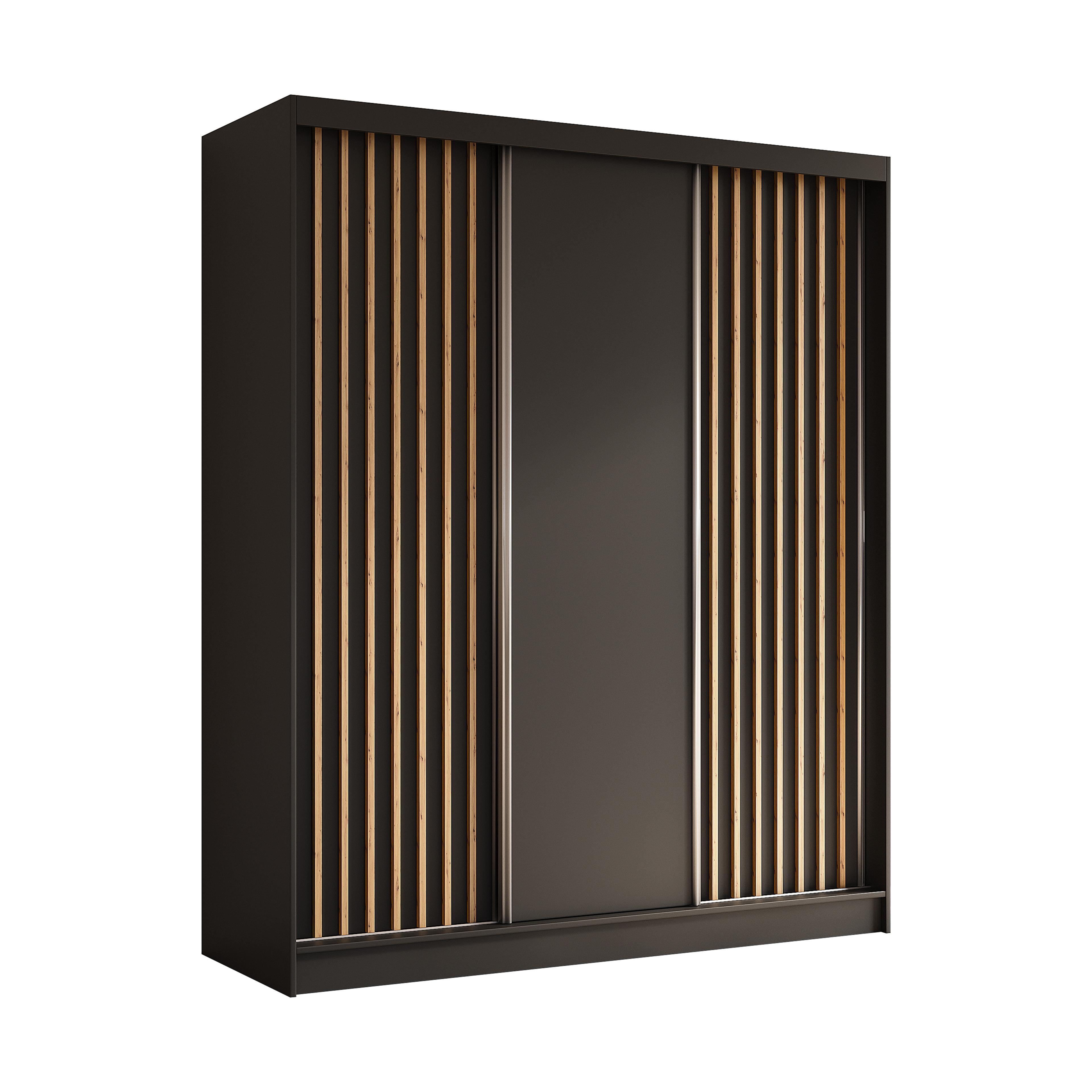 wohnli-moebel-suche-800000607321 Wohnli Möbelsuche - KLEIDERSCHRANK mit furnierten Schiebetüren und Aluminium-Leisten - LABELO - 180 cm Schwarz+Schwarz+Artisan