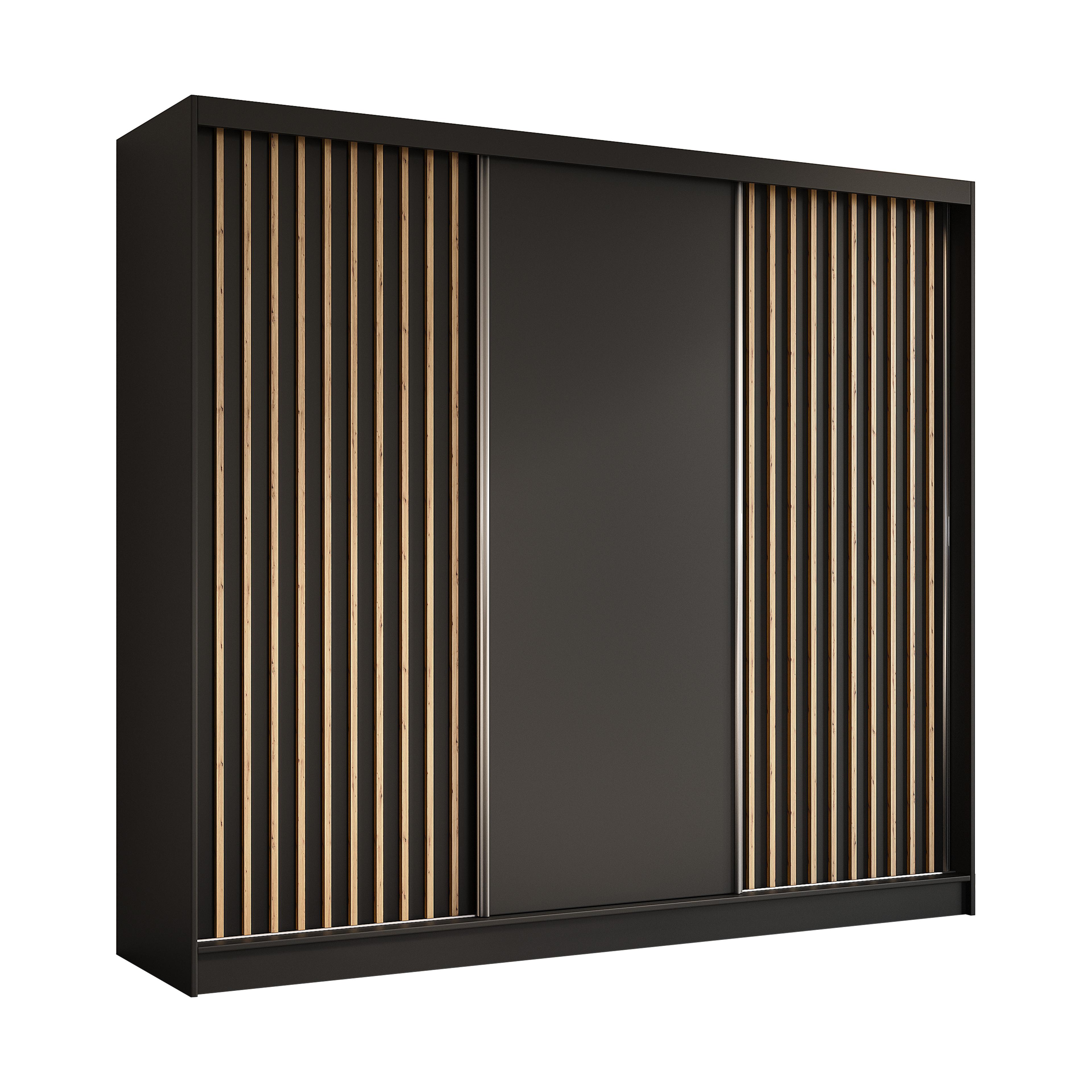 wohnli-moebel-suche-800000607324 Wohnli Möbelsuche - KLEIDERSCHRANK mit furnierten Schiebetüren und Aluminium-Leisten - LABELO - 240 cm Schwarz+Schwarz+Artisan
