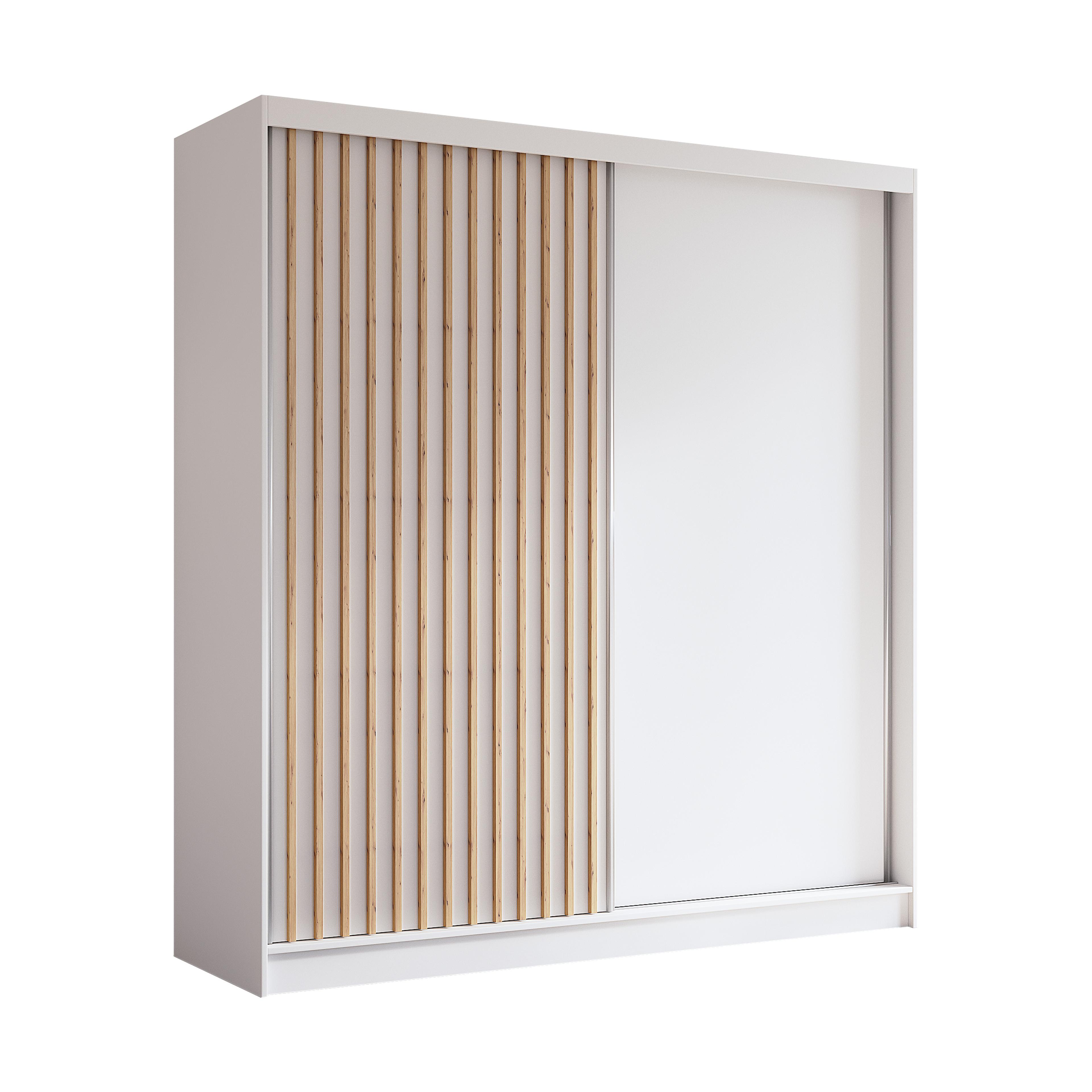 wohnli-moebel-suche-800000607329 Wohnli Möbelsuche - KLEIDERSCHRANK mit furnierten Schiebetüren und Aluminium-Leisten - LABELO - 200 cm Weiß+Weiß+Artisan