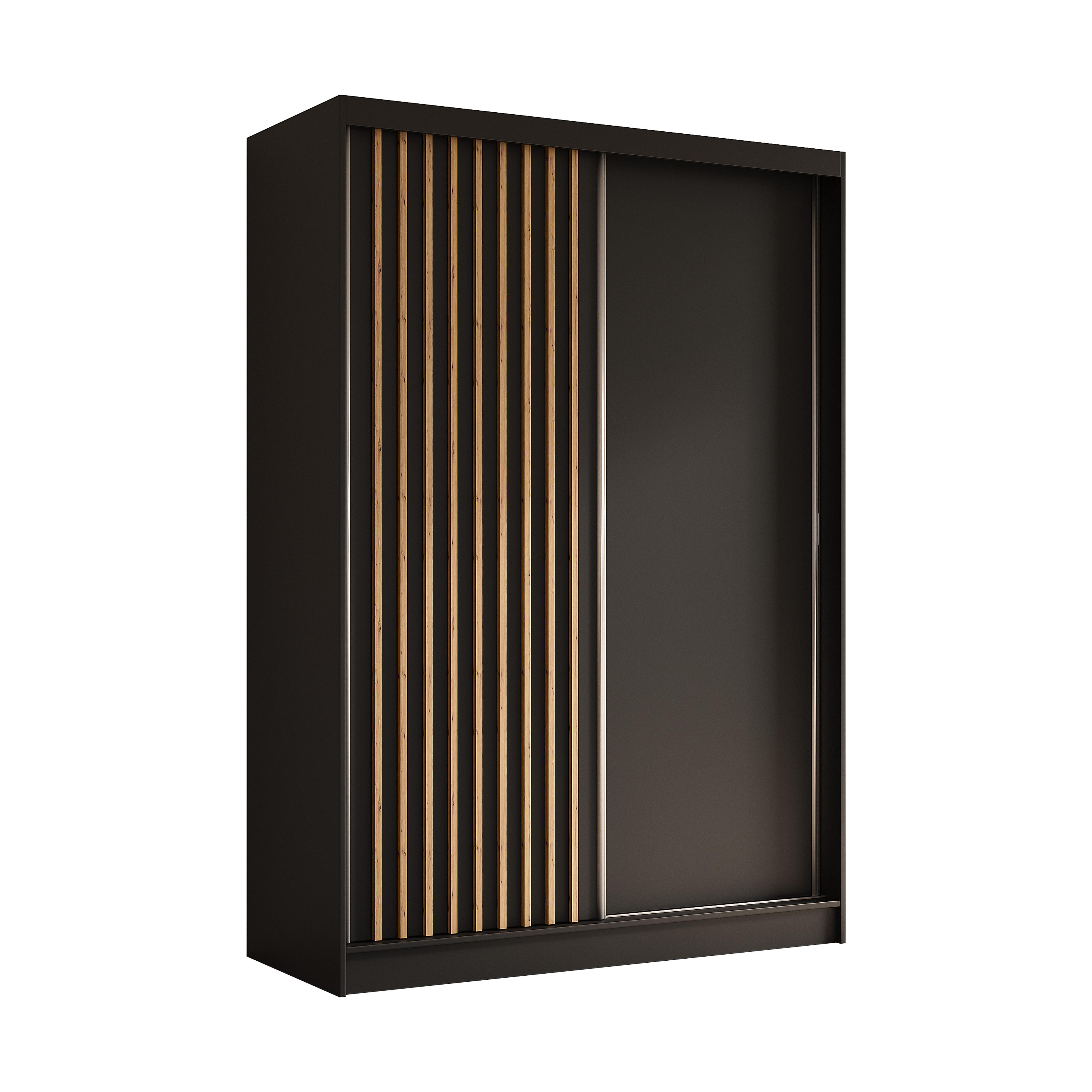 wohnli-moebel-suche-800000607341 Wohnli Möbelsuche - KLEIDERSCHRANK mit furnierten Schiebetüren und Aluminium-Leisten - LABELO - 150 cm Schwarz+Schwarz+Artisan