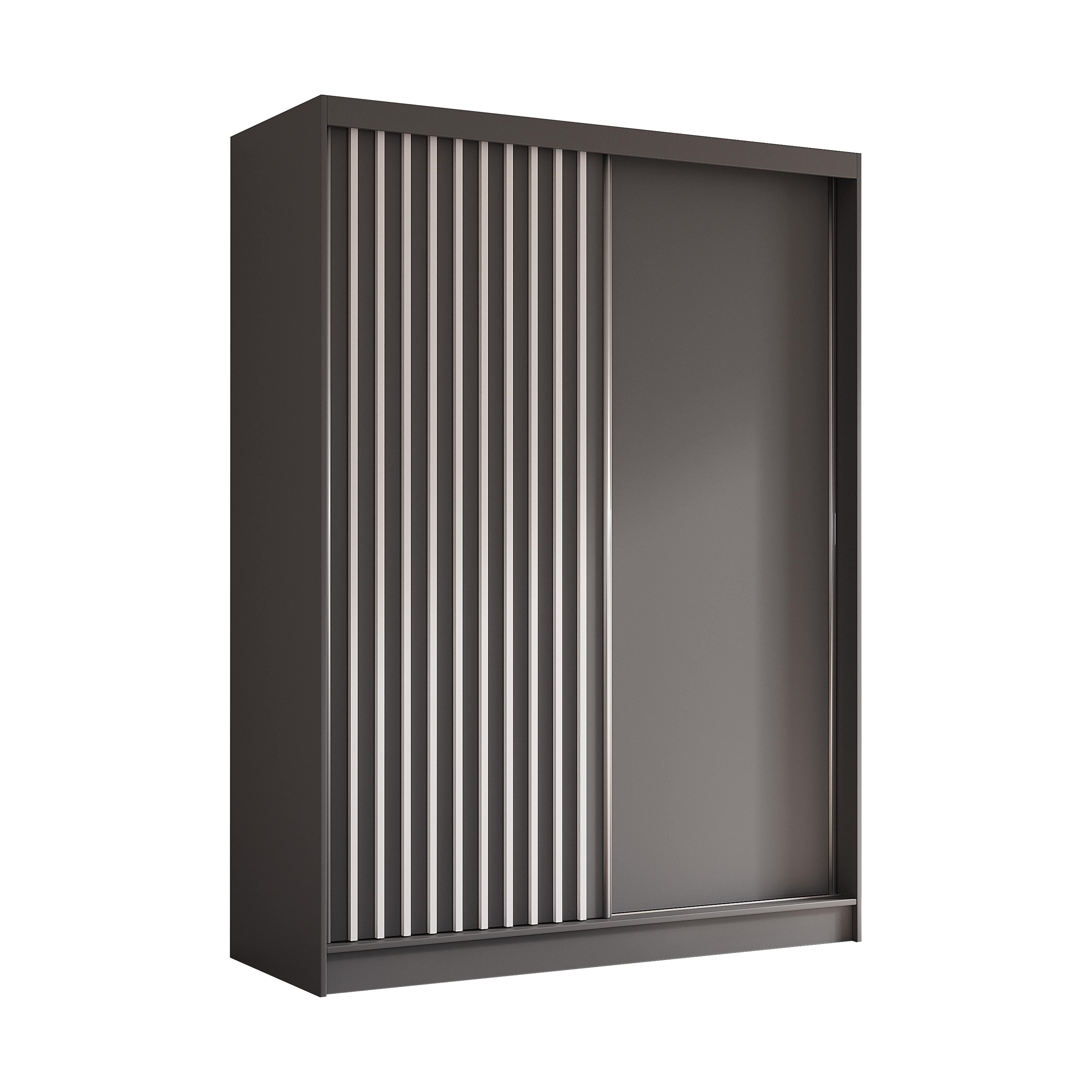 wohnli-moebel-suche-800000607355 Wohnli Möbelsuche - KLEIDERSCHRANK mit furnierten Schiebetüren und Aluminium-Leisten - LABELO - 160 cm Grau+Grau+Weiß