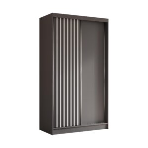 Wohnli Möbelsuche - KLEIDERSCHRANK mit furnierten Schiebetüren und Aluminium-Leisten - LABELO - 120 cm Grau+Grau+Weiß