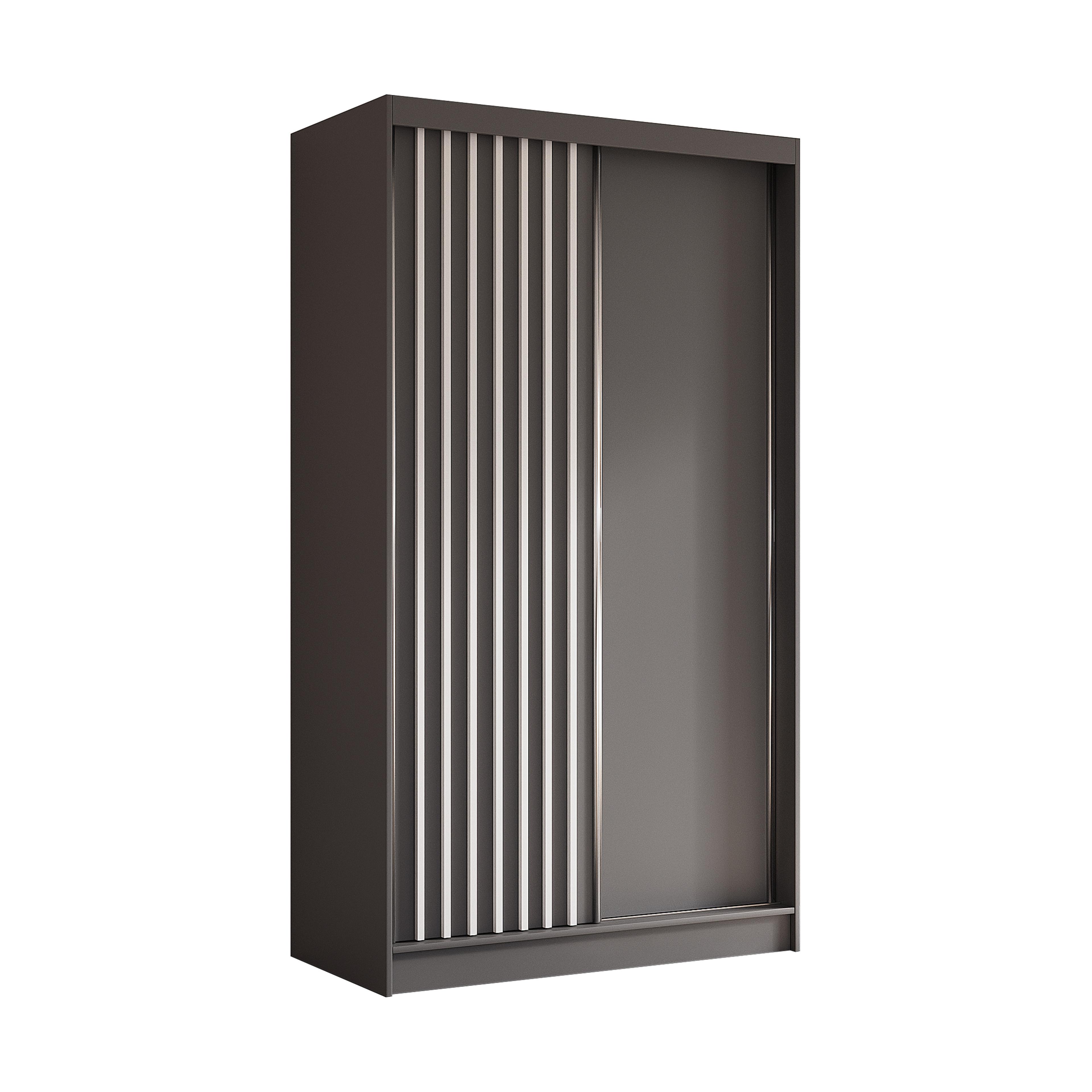 wohnli-moebel-suche-800000607360 Wohnli Möbelsuche - KLEIDERSCHRANK mit furnierten Schiebetüren und Aluminium-Leisten - LABELO - 120 cm Grau+Grau+Weiß