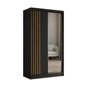 wohnli-moebel-suche-800000607498 Wohnli Möbelsuche - KLEIDERSCHRANK mit Spiegel-Schiebetüren und Aluminium-Leisten - NALLA - 120 cm Schwarz+Schwarz+Artisan