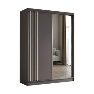 wohnli-moebel-suche-800000607503 Wohnli Möbelsuche - KLEIDERSCHRANK mit Spiegel-Schiebetüren und Aluminium-Leisten - NALLA - 160 cm Grau+Grau+Weiß