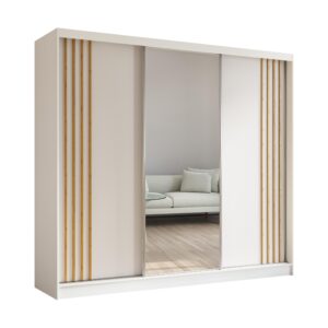wohnli-moebel-suche-800000607505 Wohnli Möbelsuche - KLEIDERSCHRANK mit Spiegel-Schiebetüren und Aluminium-Leisten - NALLA - 240 cm Weiß+Weiß+Artisan