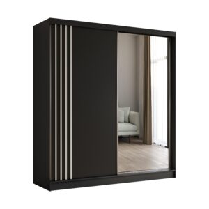 wohnli-moebel-suche-800000607519 Wohnli Möbelsuche - KLEIDERSCHRANK mit Spiegel-Schiebetüren und Aluminium-Leisten - NALLA - 200 cm Schwarz+Schwarz+Weiß