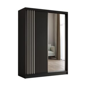 wohnli-moebel-suche-800000607523 Wohnli Möbelsuche - KLEIDERSCHRANK mit Spiegel-Schiebetüren und Aluminium-Leisten - NALLA - 160 cm Schwarz+Schwarz+Weiß