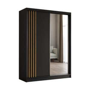 wohnli-moebel-suche-800000607535 Wohnli Möbelsuche - KLEIDERSCHRANK mit Spiegel-Schiebetüren und Aluminium-Leisten - NALLA - 160 cm Schwarz+Schwarz+Artisan