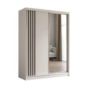 wohnli-moebel-suche-800000607541 Wohnli Möbelsuche - KLEIDERSCHRANK mit Spiegel-Schiebetüren und Aluminium-Leisten - NALLA - 160 cm Weiß+Weiß+Schwarz