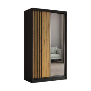 wohnli-moebel-suche-800000607556 Wohnli Möbelsuche - KLEIDERSCHRANK mit Spiegel-Schiebetüren und Aluminium-Leisten - NALLA - 120 cm Schwarz+Artisan+Schwarz