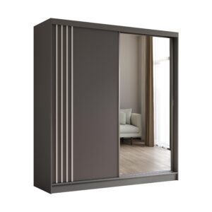 wohnli-moebel-suche-800000607576 Wohnli Möbelsuche - KLEIDERSCHRANK mit Spiegel-Schiebetüren und Aluminium-Leisten - NALLA - 200 cm Grau+Grau+Weiß