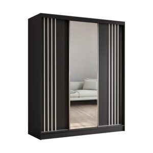wohnli-moebel-suche-800000607578 Wohnli Möbelsuche - KLEIDERSCHRANK mit Spiegel-Schiebetüren und Aluminium-Leisten - NALLA - 180 cm Schwarz+Schwarz+Weiß