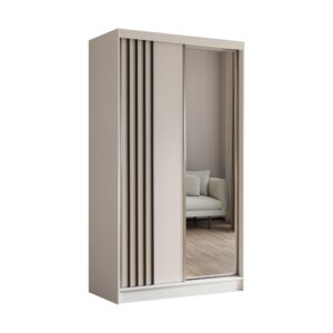 wohnli-moebel-suche-800000607580 Wohnli Möbelsuche - KLEIDERSCHRANK mit Spiegel-Schiebetüren und Aluminium-Leisten - NALLA - 120 cm Weiß+Weiß+Schwarz