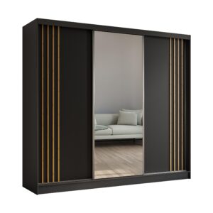 wohnli-moebel-suche-800000607583 Wohnli Möbelsuche - KLEIDERSCHRANK mit Spiegel-Schiebetüren und Aluminium-Leisten - NALLA - 240 cm Schwarz+Schwarz+Artisan