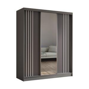 wohnli-moebel-suche-800000607588 Wohnli Möbelsuche - KLEIDERSCHRANK mit Spiegel-Schiebetüren und Aluminium-Leisten - NALLA - 180 cm Grau+Grau+Weiß