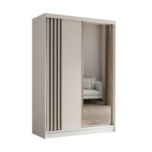 wohnli-moebel-suche-800000607589 Wohnli Möbelsuche - KLEIDERSCHRANK mit Spiegel-Schiebetüren und Aluminium-Leisten - NALLA - 150 cm Weiß+Weiß+Schwarz