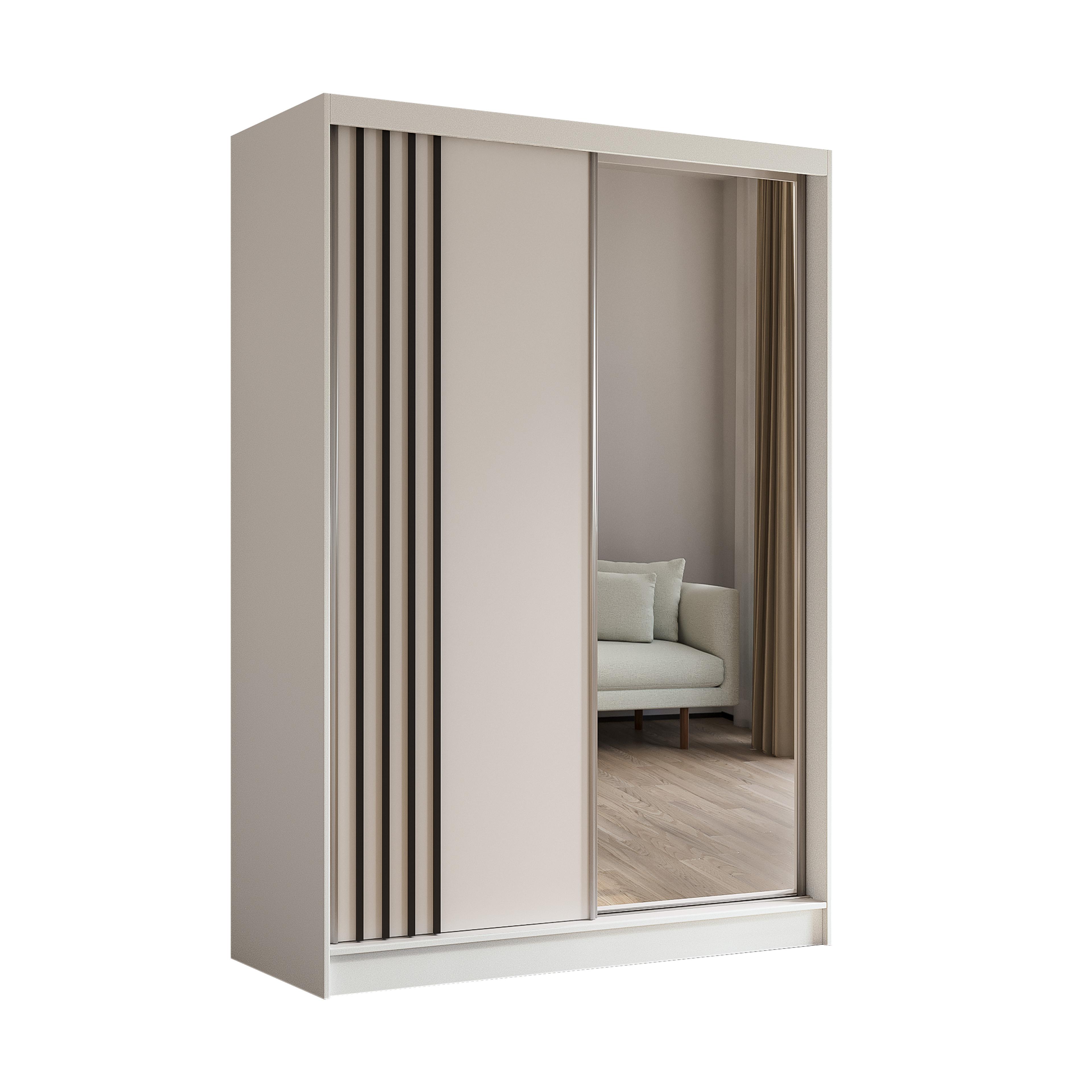 wohnli-moebel-suche-800000607589 Wohnli Möbelsuche - KLEIDERSCHRANK mit Spiegel-Schiebetüren und Aluminium-Leisten - NALLA - 150 cm Weiß+Weiß+Schwarz