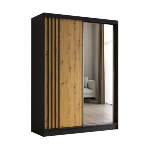 wohnli-moebel-suche-800000607597 Wohnli Möbelsuche - KLEIDERSCHRANK mit Spiegel-Schiebetüren und Aluminium-Leisten - NALLA - 160 cm Schwarz+Artisan+Schwarz