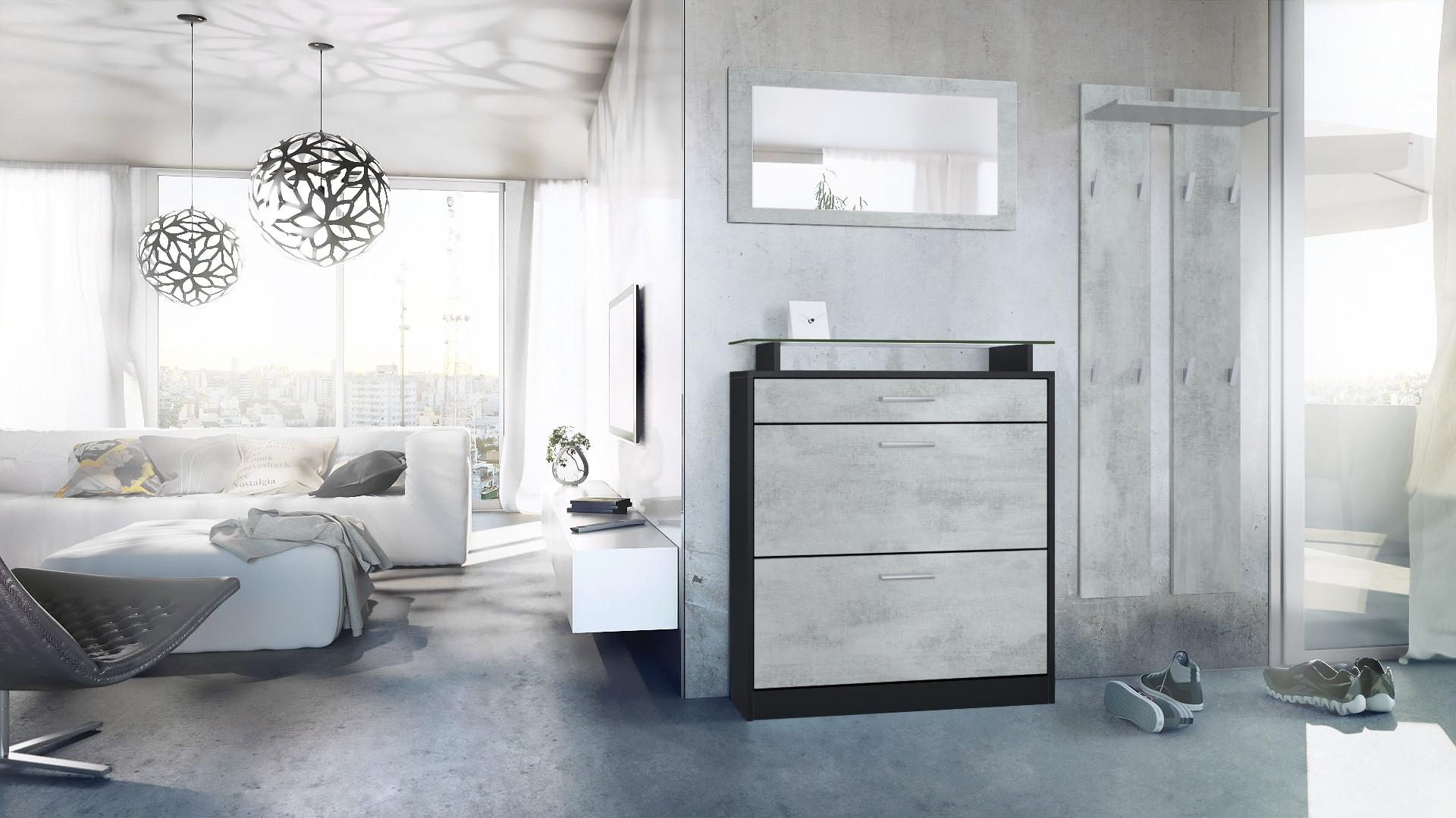 wohnli-moebel-suche-800000608419-1 GARDEROBE Loret Front in Beton Oxid Optik Holzwerkstoff Vladon Garderoben Grau