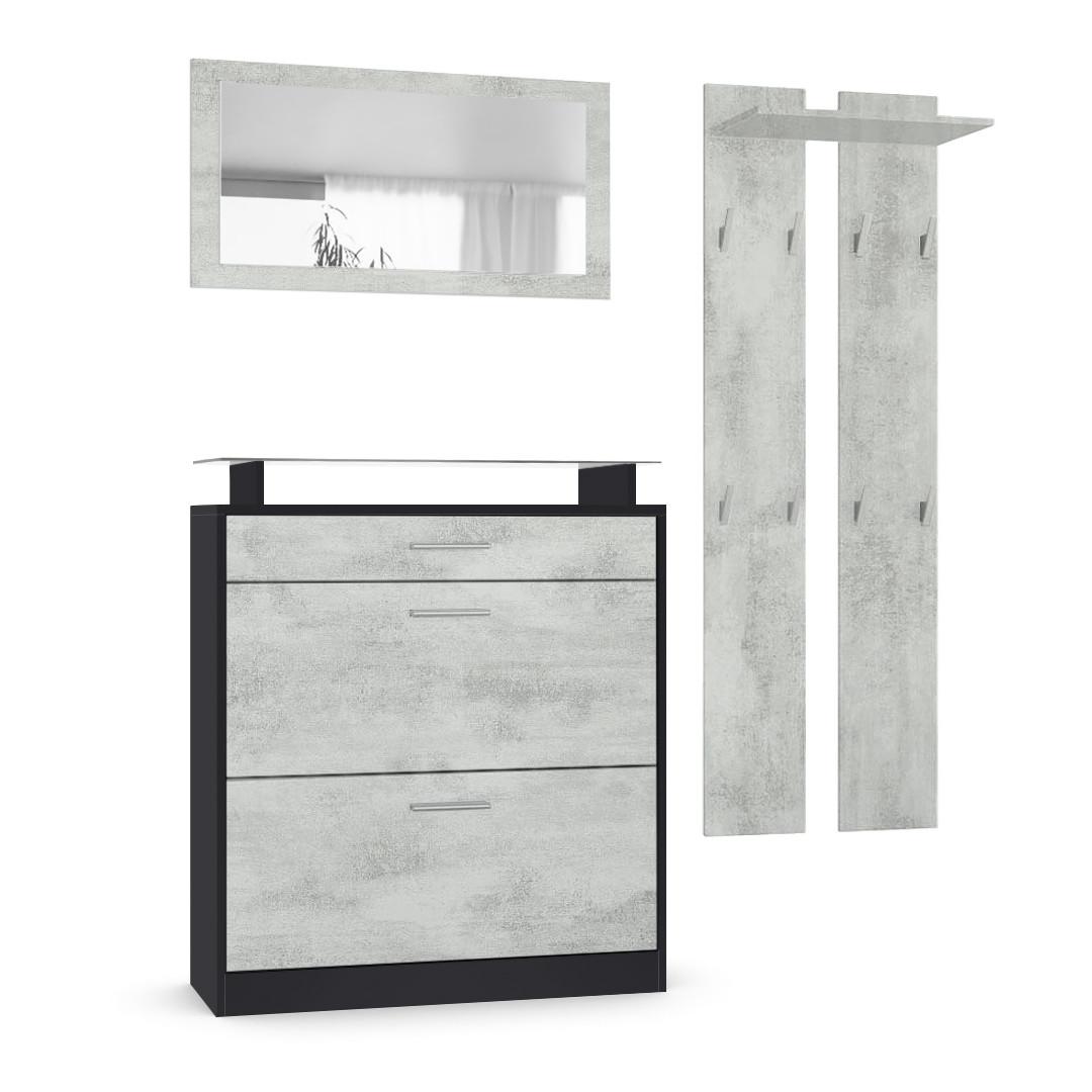 Wohnli Möbelsuche - GARDEROBE Loret Front in Beton Oxid Optik