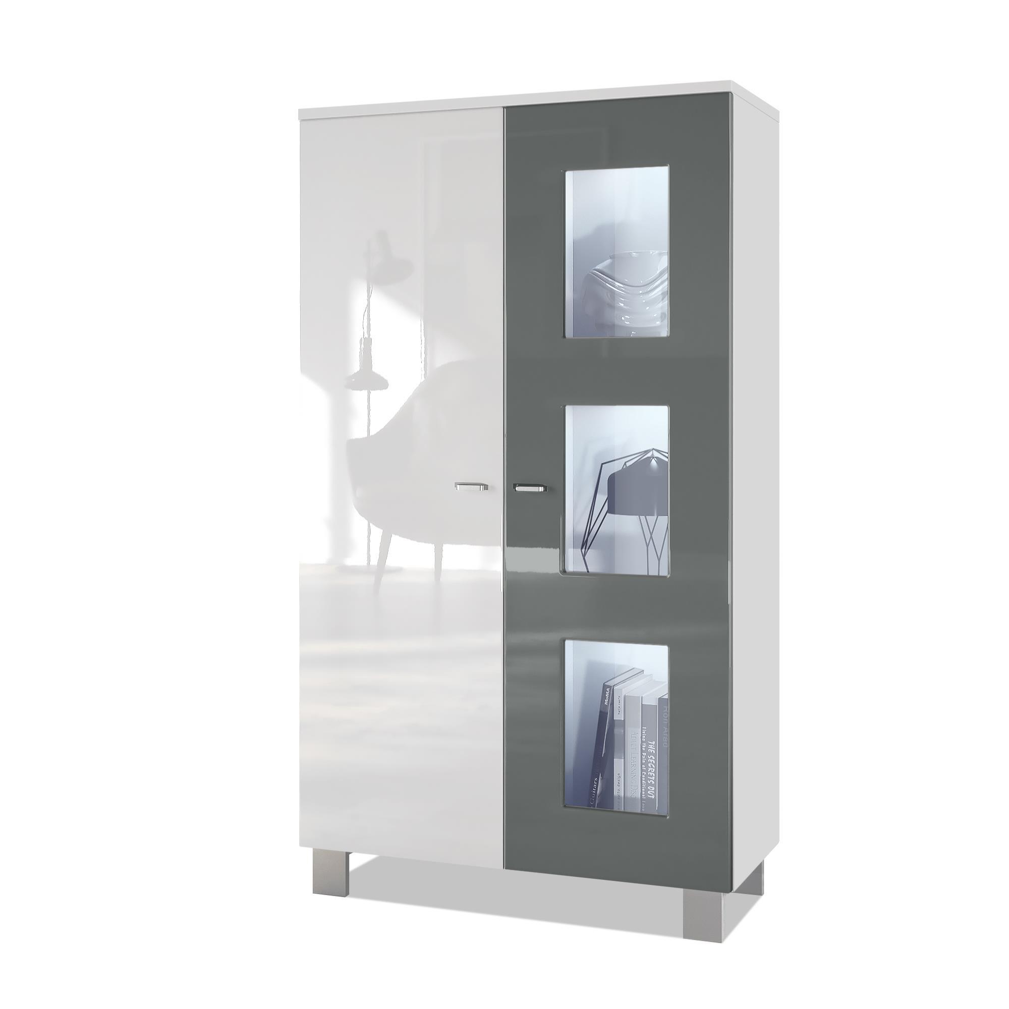 Wohnli Möbelsuche - VITRINE Denjo Tür in Grau Hochglanz