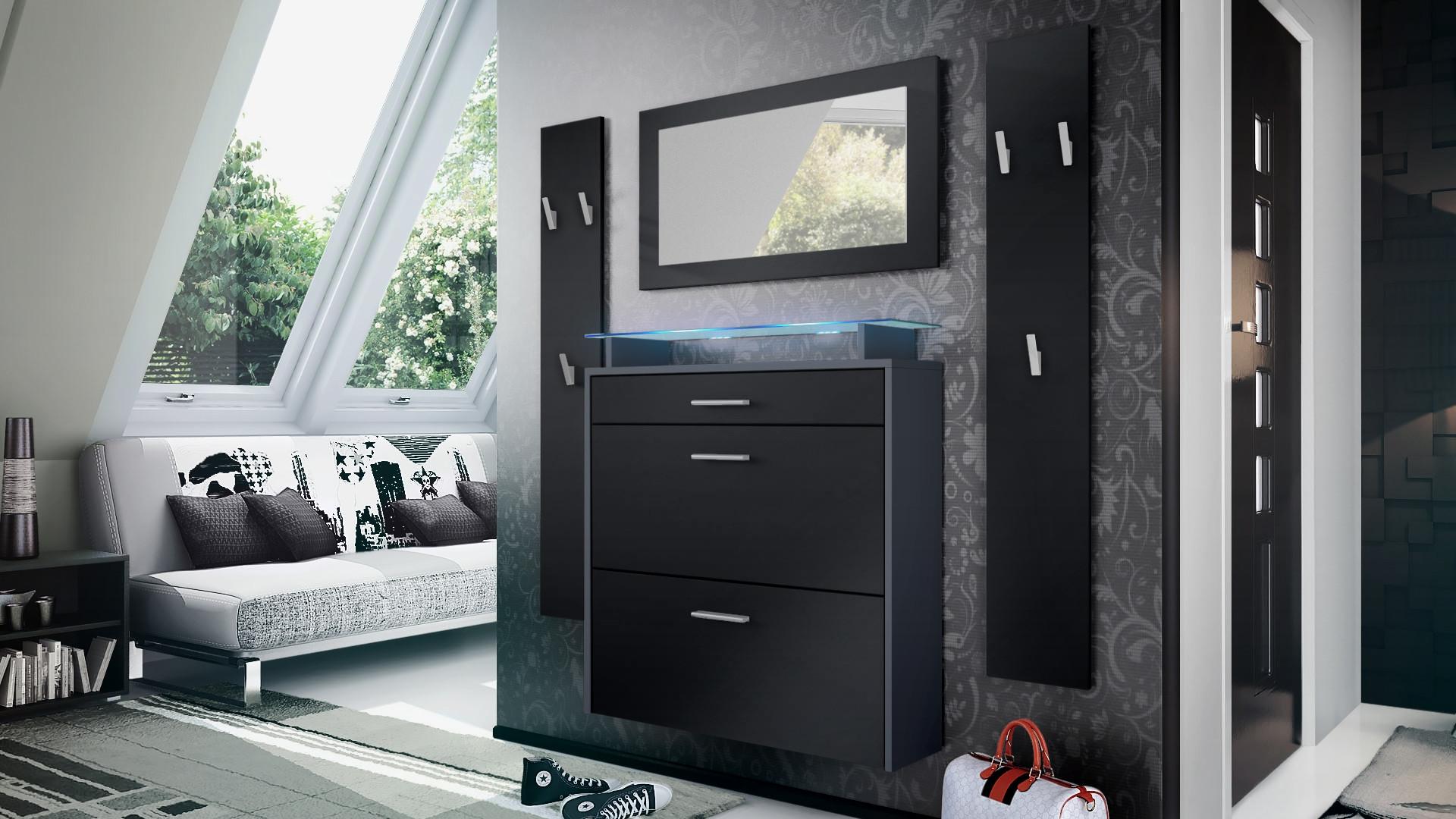 wohnli-moebel-suche-800000608566-1 GARDEROBE Malea Fronten in Schwarz matt Holzwerkstoff Vladon Garderoben Schwarz