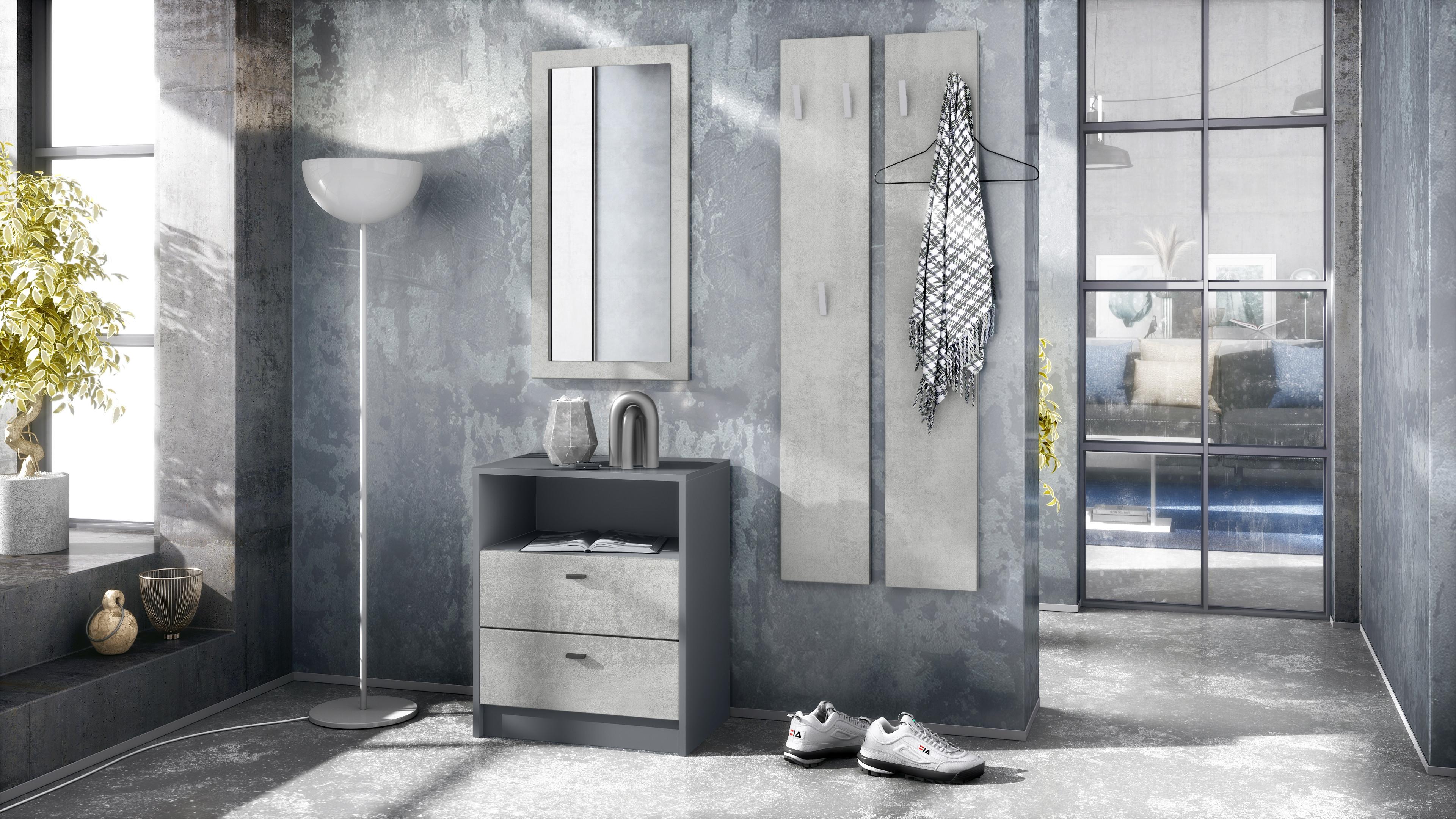 wohnli-moebel-suche-800000608682-1 GARDEROBE Pino Beton Oxid Optik Holzwerkstoff Vladon Garderoben Grau