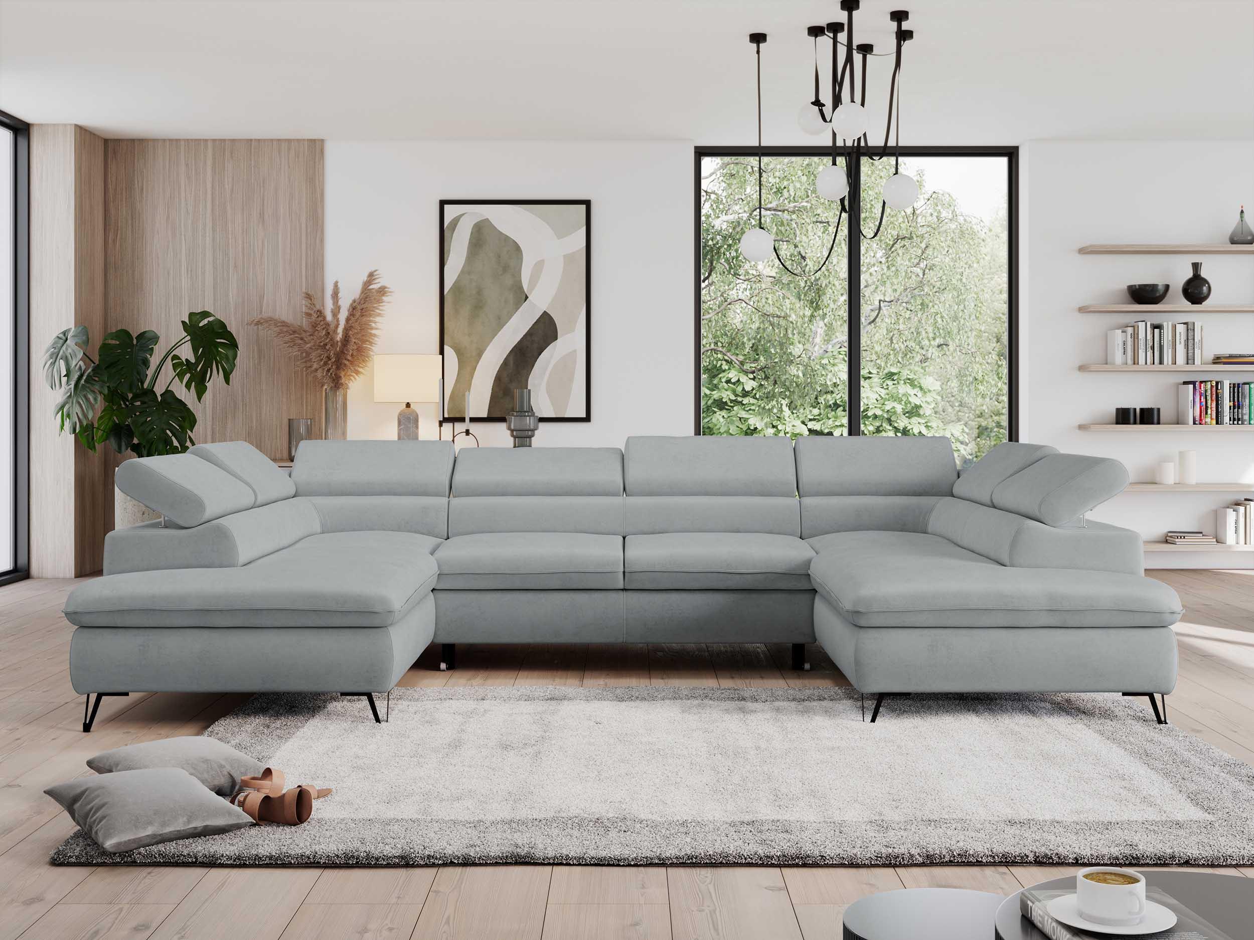 wohnli-moebel-suche-800000611292-1 WOHNLANDSCHAFT PEDRO U Samt Hellgrau Textil MKS Möbel > Sofas & Couches > Wohnlandschaften > Wohnlandschaften U-Form Grau