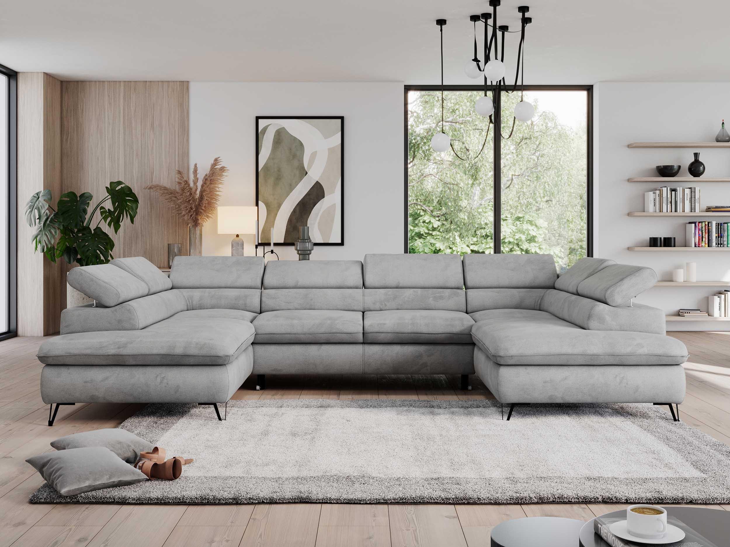 wohnli-moebel-suche-800000611320-1 WOHNLANDSCHAFT PEDRO U Velvet Hellgrau Textil MKS Möbel > Sofas & Couches > Wohnlandschaften > Wohnlandschaften U-Form Grau