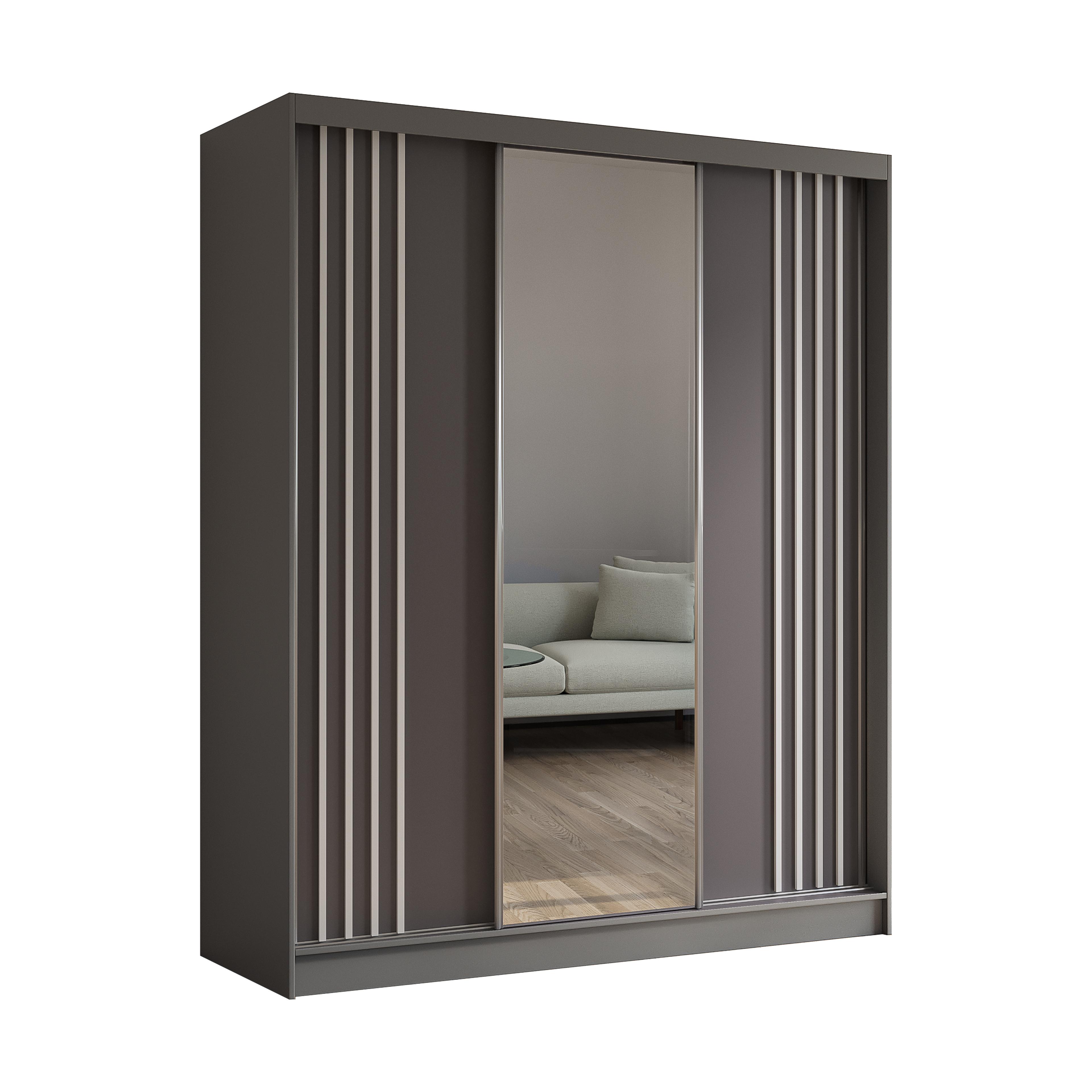 Wohnli Möbelsuche - KLEIDERSCHRANK mit Spiegel-Schiebetüren und Aluminium-Leisten