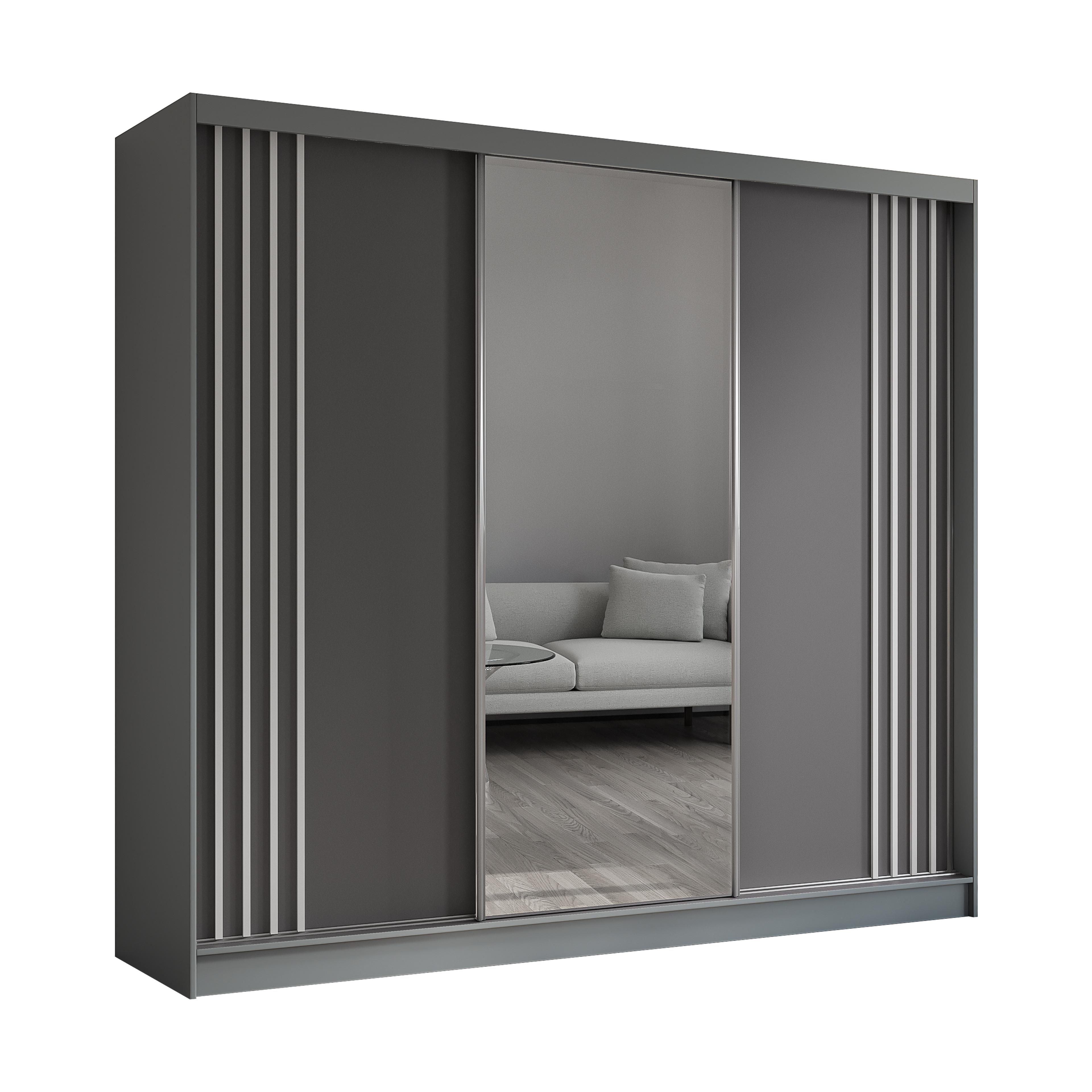 Wohnli Möbelsuche - KLEIDERSCHRANK mit Spiegel-Schiebetüren und Aluminium-Leisten