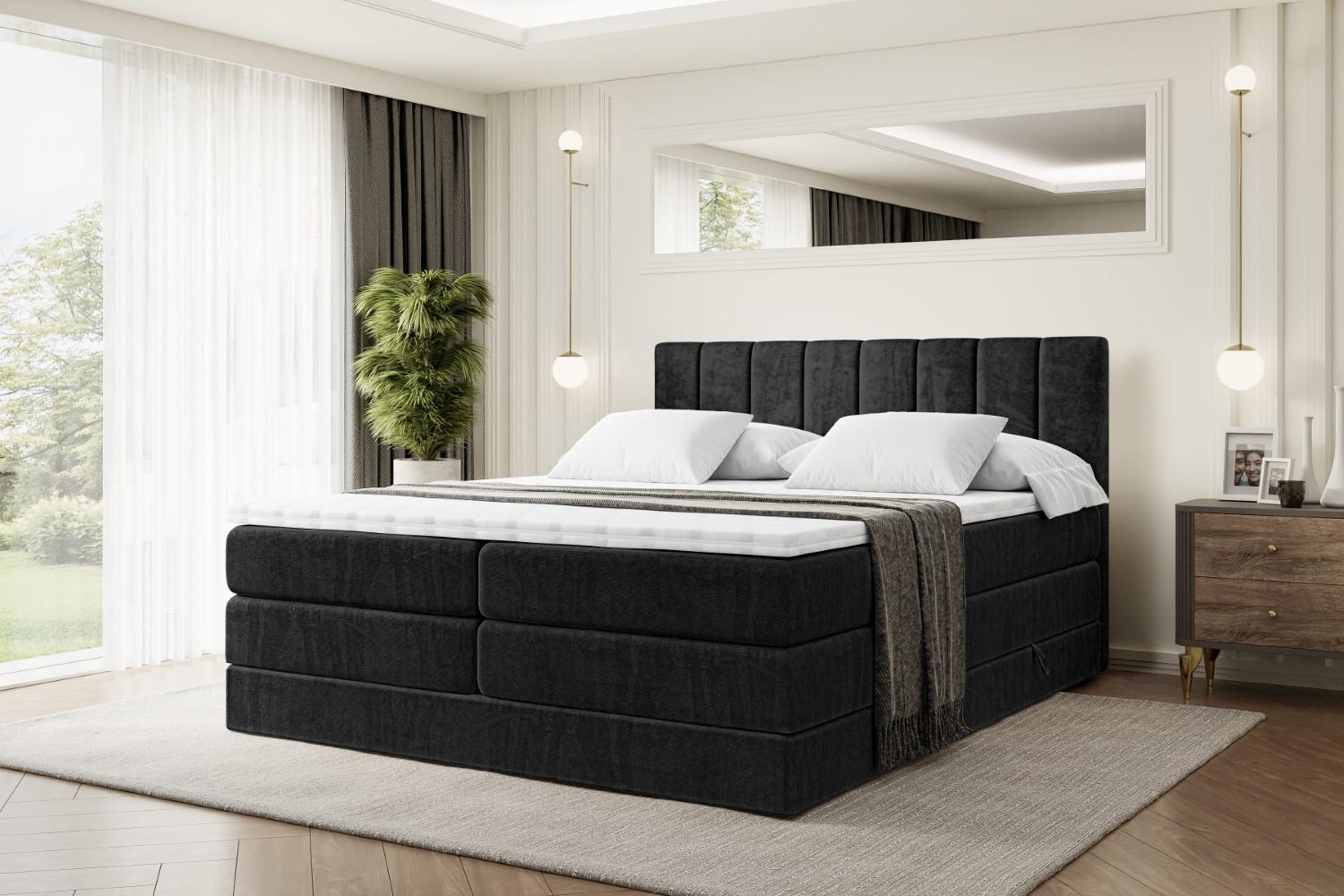 BOXSPRINGBETT OTTA KING - 160x200 - H3/H4 - Schwarz Holzwerkstoff ALTDECOR Möbel > Betten > Boxspringbetten Schwarz