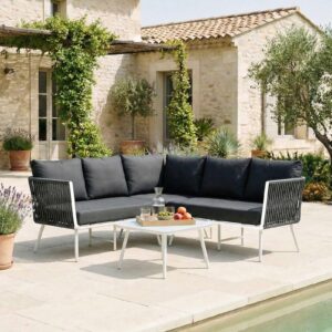 GARTENLOUNGE JAKARTA 3er Set weiß/grau Metall IDIMEX Garten & Outdoor > Gartenmöbel > Gartenmöbel-Sets Weiß