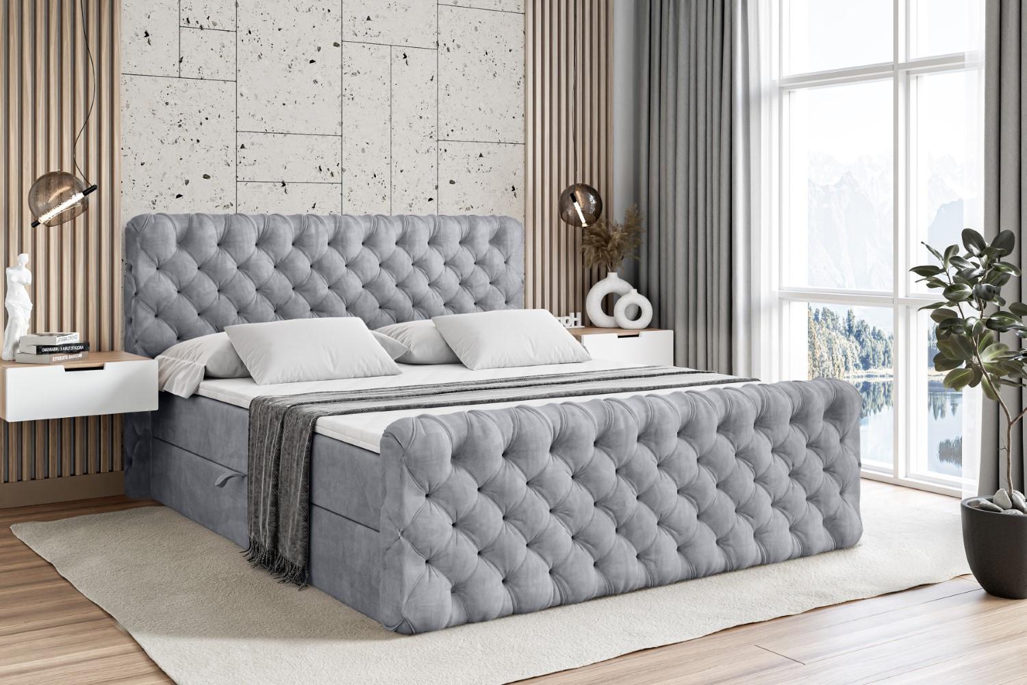 BOXBETT BOXI8-Z - 120x200 cm - H4 - Hellgrau Holzwerkstoff ALTDECOR Möbel > Betten > Boxspringbetten Grau