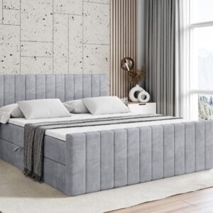 BOXBETT EDITA-Z - 160x200 cm - H3 - Hellgrau Holzwerkstoff ALTDECOR Möbel > Betten > Boxspringbetten Grau