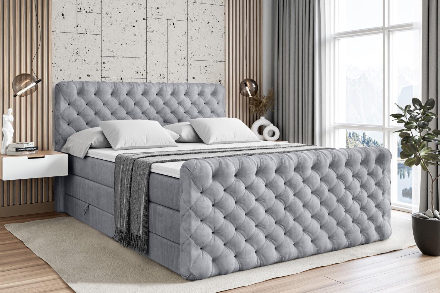 BOXSPRINGBETT BOXI8-Z KING - 200x200 - H3/H4 - Hellgrau Holzwerkstoff ALTDECOR Möbel > Betten > Boxspringbetten Grau