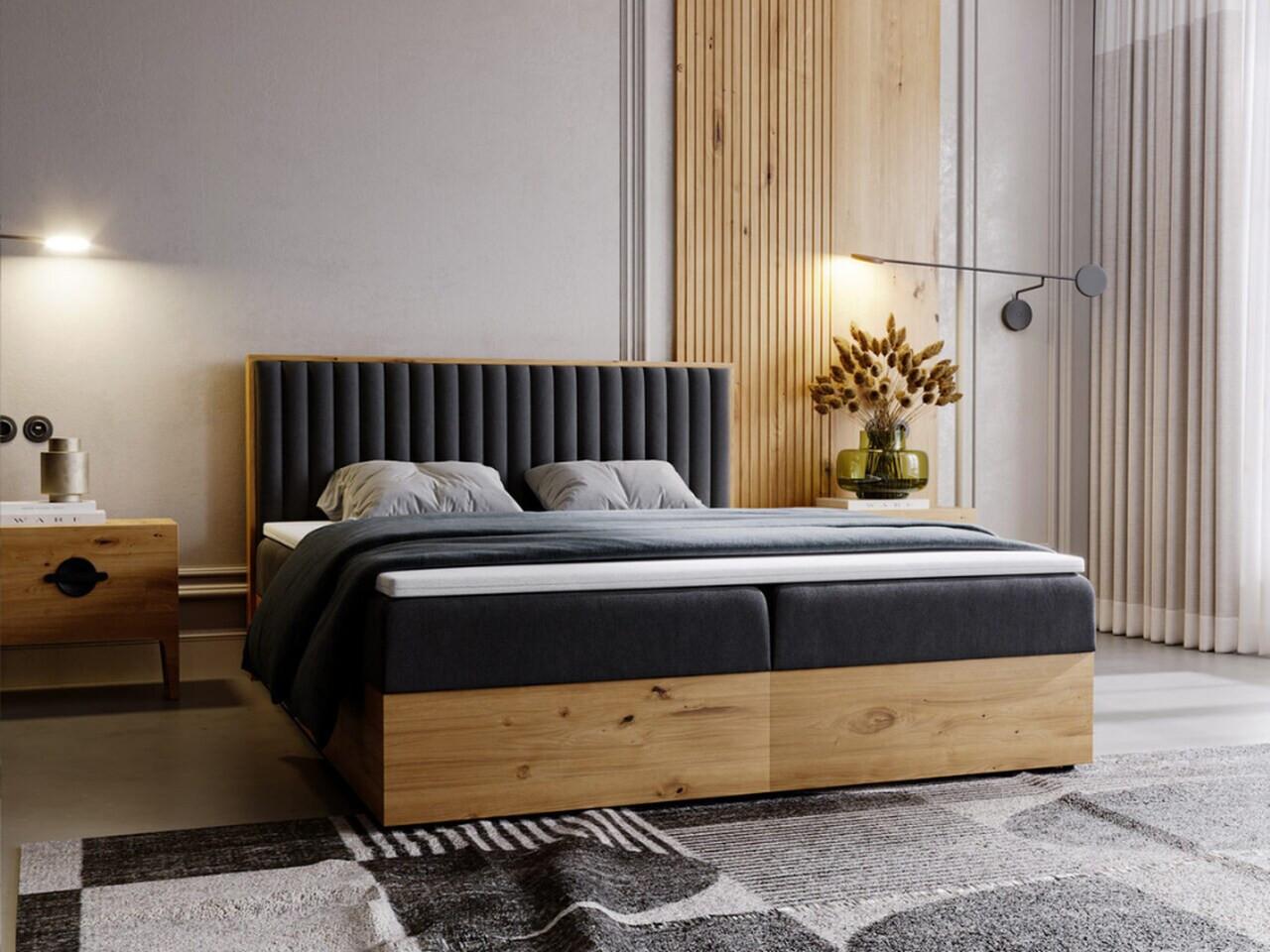 wohnli-moebel-suche-800000615267-1 BOXBETT Forest 140x200 Anthracite Textil Graingold Möbel > Betten > Boxspringbetten Anthrazit