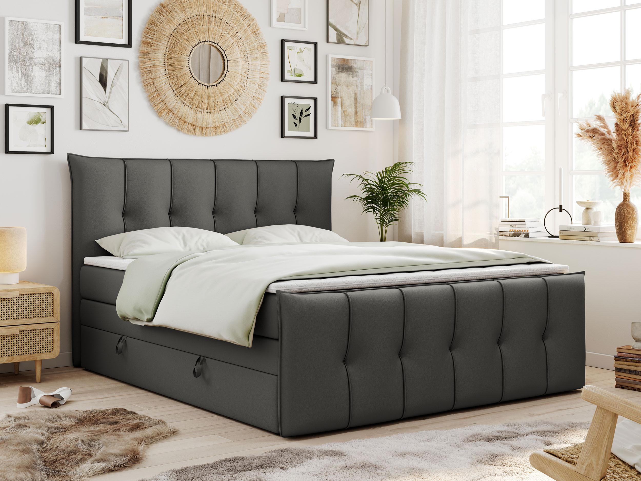 wohnli-moebel-suche-800000617161-1 BOXSPRINGBETT PREMIUM 11 KING 180/200 Dunkelgrau Kunstleder - H3 Textil MKS Möbel > Betten > Boxspringbetten Grau