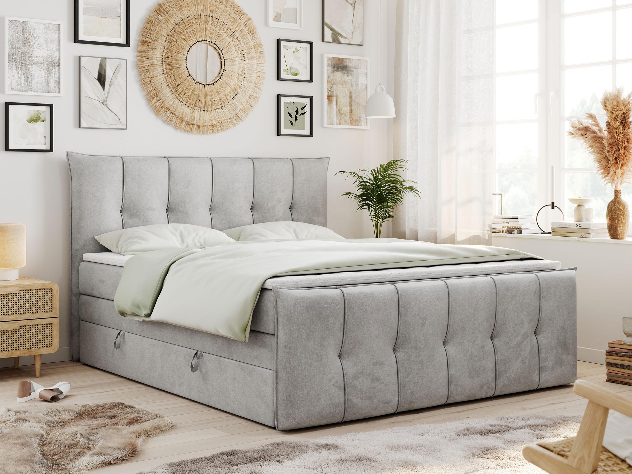 wohnli-moebel-suche-800000617261-1 BOXSPRINGBETT PREMIUM 11 KING 200/200 Hellgrau Velvet - H3 Textil MKS Möbel > Betten > Boxspringbetten Grau