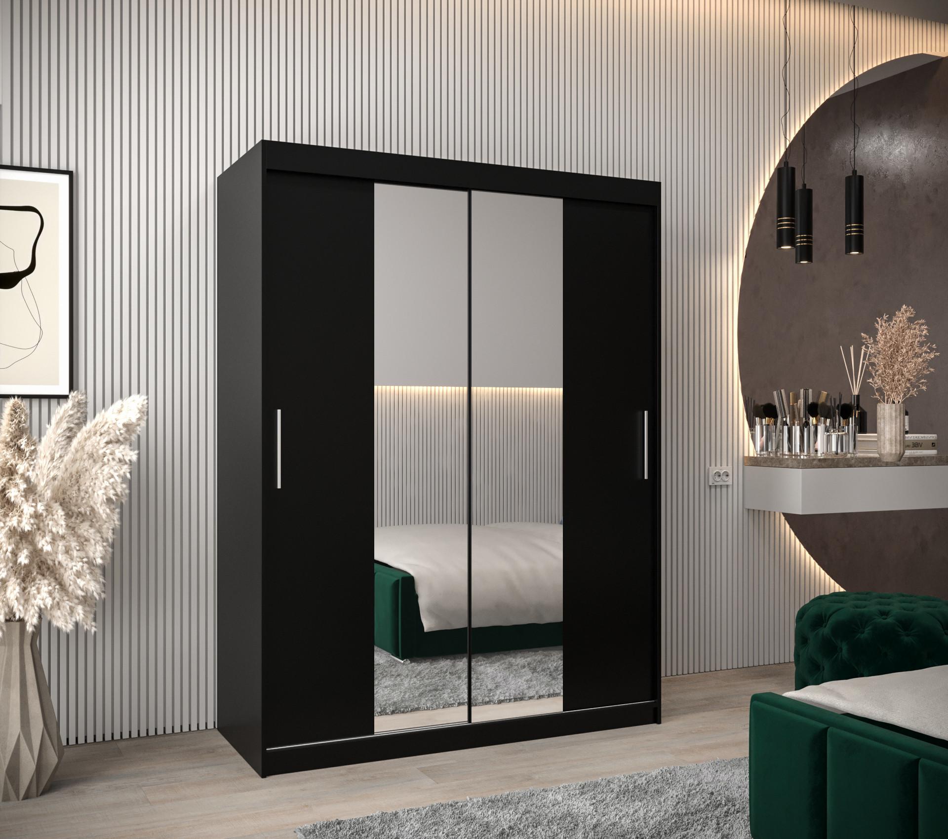 wohnli-moebel-suche-800000619556-1 SCHIEBETÜRENSCHRANK mit Spiegel TOKYO 1 200/150/62 2-türig Holz MÖBEL KRYSPOL Möbel > Schränke > Kleiderschränke > Schwebetürenschränke Schwarz