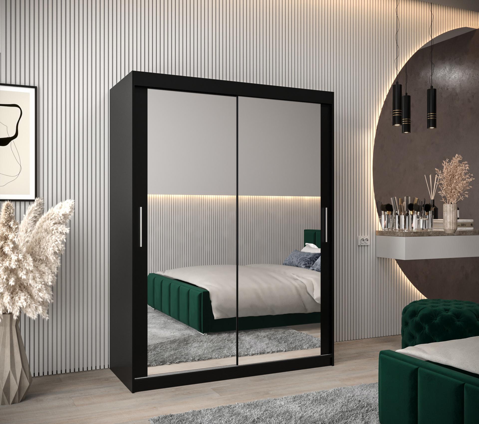 wohnli-moebel-suche-800000619570-1 SCHWEBETÜRENSCHRANK 200/150/62 2-türig Holz MÖBEL KRYSPOL Möbel > Schränke > Kleiderschränke > Schwebetürenschränke Schwarz