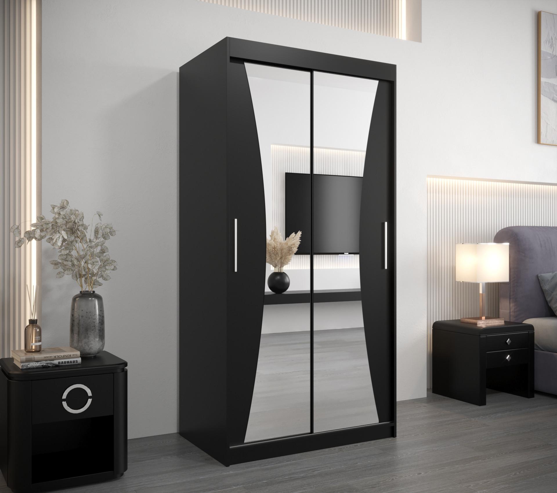 SCHWEBETÜRENSCHRANK 200/100/62 2-türig Holz MÖBEL KRYSPOL Möbel > Schränke > Kleiderschränke > Schwebetürenschränke Schwarz