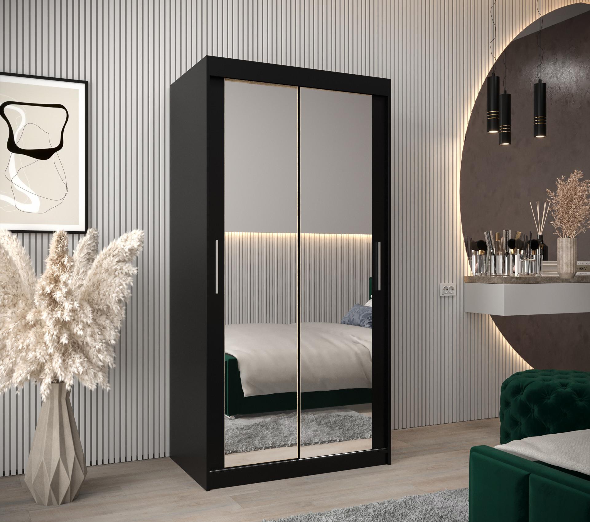 wohnli-moebel-suche-800000619597-1 SCHWEBETÜRENSCHRANK 200/100/62 2-türig Holz MÖBEL KRYSPOL Möbel > Schränke > Kleiderschränke > Schwebetürenschränke Schwarz