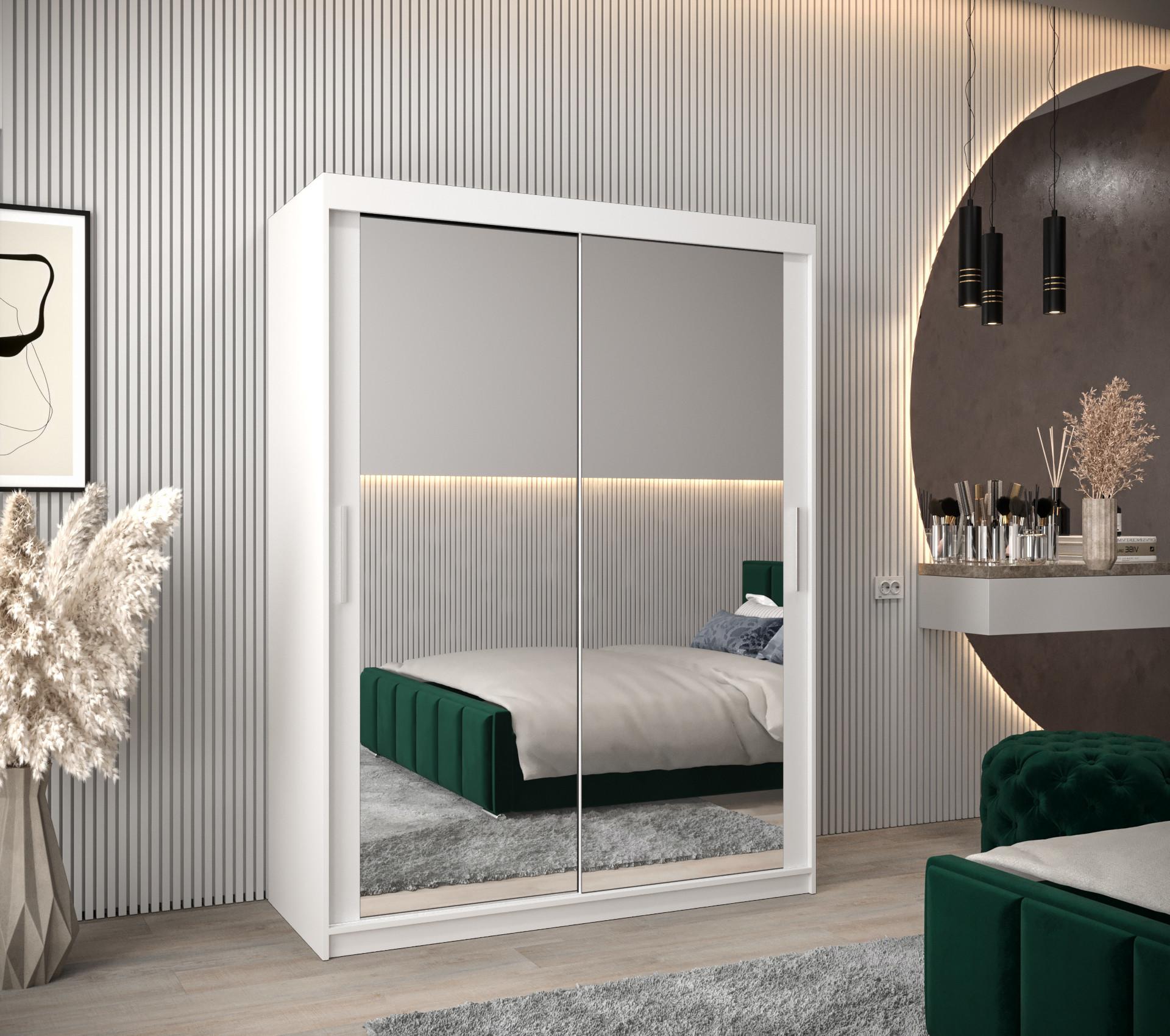 wohnli-moebel-suche-800000619612-1 SCHWEBETÜRENSCHRANK 200/150/62 2-türig Holz MÖBEL KRYSPOL Möbel > Schränke > Kleiderschränke > Schwebetürenschränke Weiß