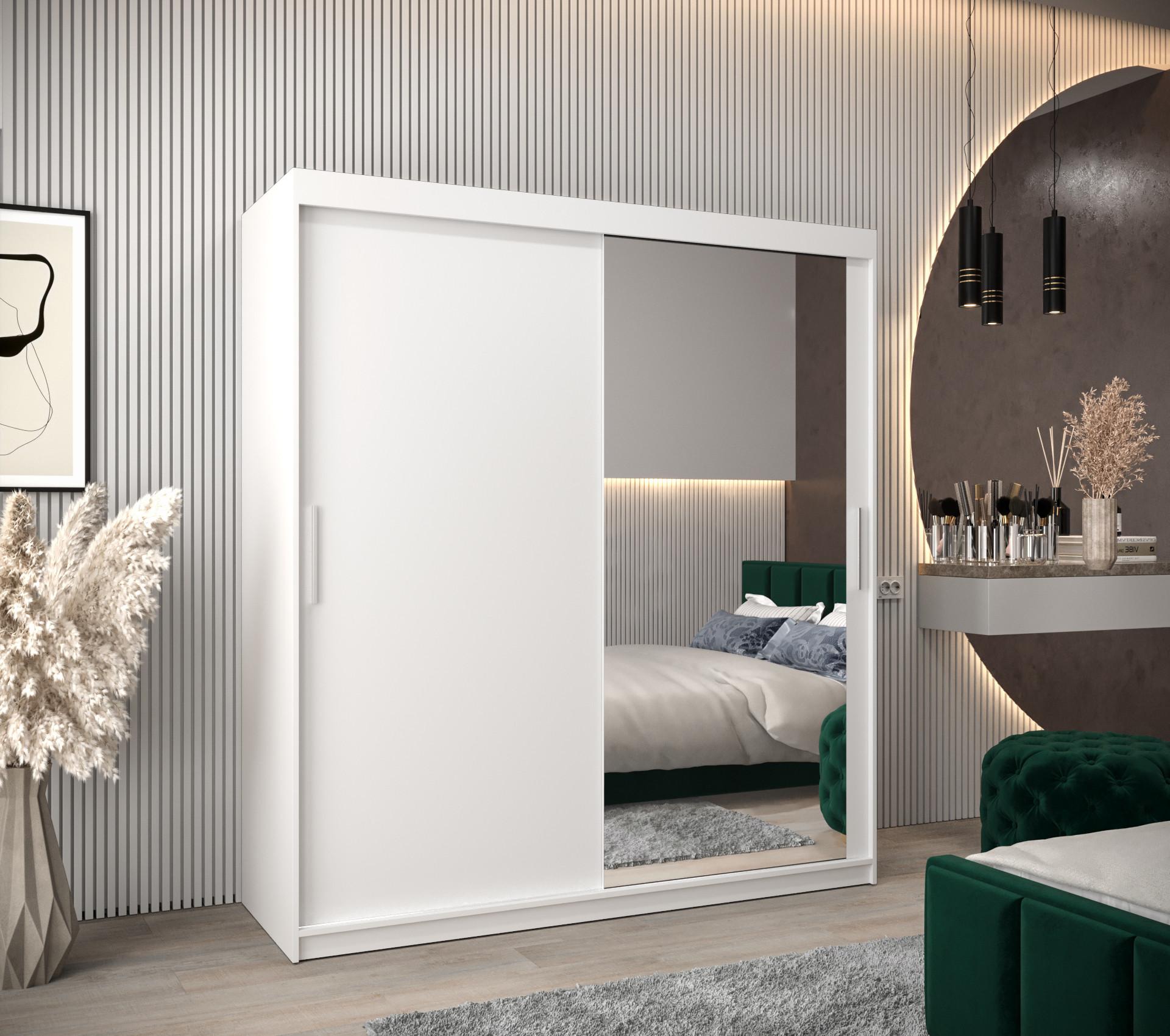 wohnli-moebel-suche-800000619720-1 SCHWEBETÜRENSCHRANK 200/180/62 2-türig Holz MÖBEL KRYSPOL Möbel > Schränke > Kleiderschränke > Schwebetürenschränke Weiß