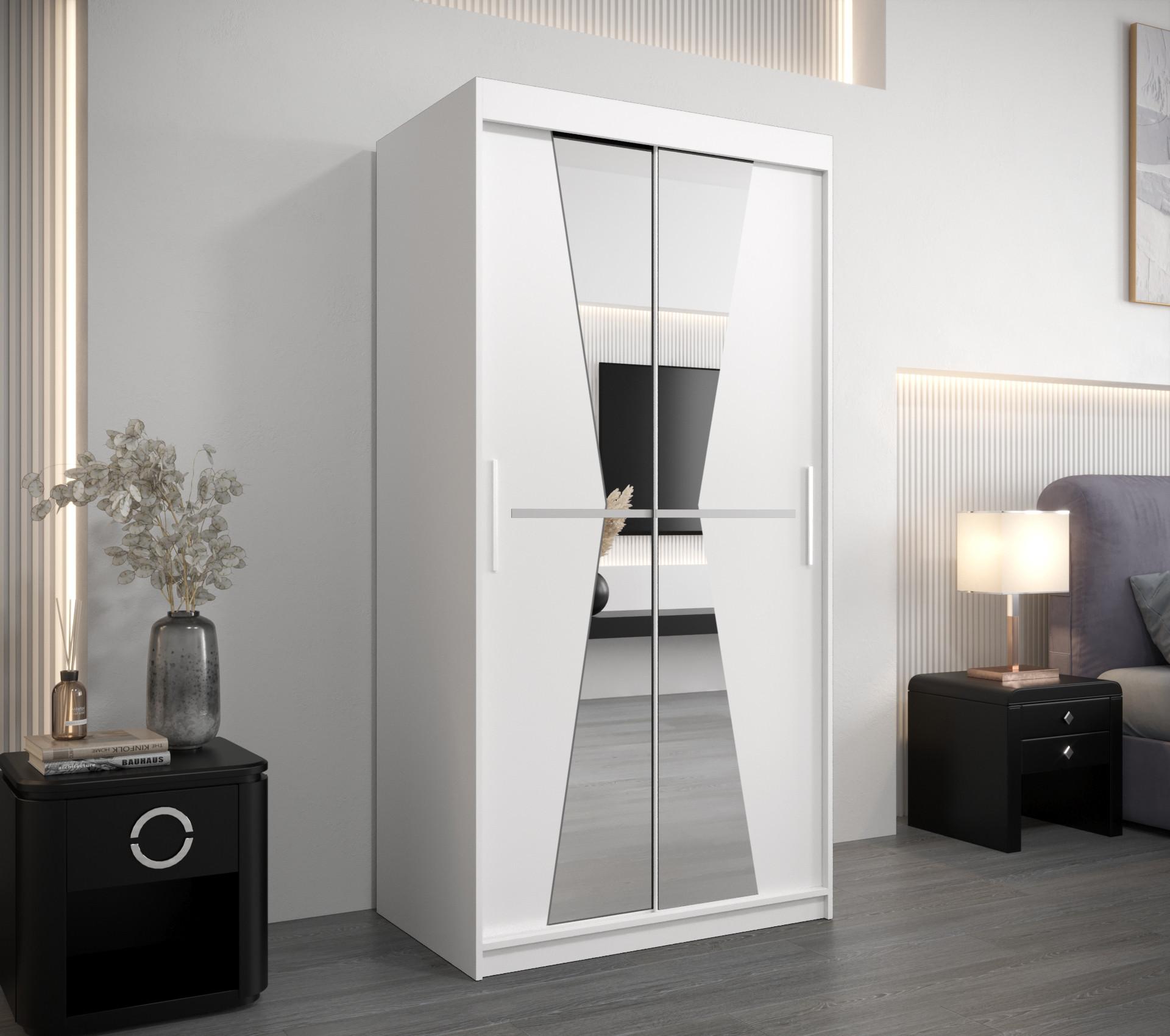 wohnli-moebel-suche-800000619911-1 SCHWEBETÜRENSCHRANK 200/100/62 2-türig Holz MÖBEL KRYSPOL Möbel > Schränke > Kleiderschränke > Schwebetürenschränke Weiß